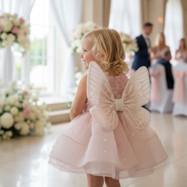 ¡Alas rosas en elegancia total! 🤍✨ Vestido niña rosa tutú alas mariposa – comunión fotos by Mohini Bebé