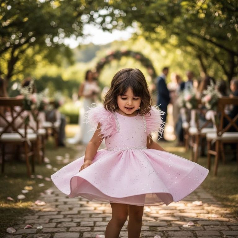 ¡Princesita de ensueño en rosa pastel! Vestido niña rosa pastel con plumas y brillos – vestido de princesa para comunión, boda o cumpleaños – hecho a medida y tallas en stock