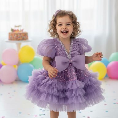 ¡Princesita lila mágica con tutú! 💜✨ Vestido niña lila tutú mangas puff lazo princesa – cumpleaños fiesta by Mohini Bebé