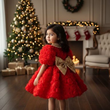 ¡Rojo navideño princesa! 🎄❤️ Vestido niña rojo lazo grande tul Navidad – fiesta by Mohini Bebé