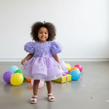 ¡Lila princesa con pompón encantador! 🦋💕 Vestido niña lila pompón mariposas tutú – cumpleaños princesa by Mohini Bebé